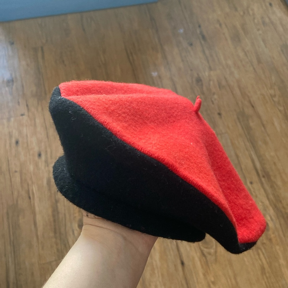 Cute vintage red and black wool beret.